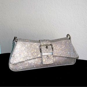 🆕Silver Bling Glitter Sparkle Clutch Shoulder Bag Beyoncé Ready